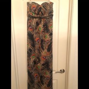 Peacock designed strapless dress